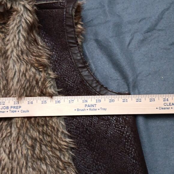 Vintage Havana Vest Womens Medium Vegan Leather Fur Lined Brown Boho‎ Retro - Picture 6 of 10